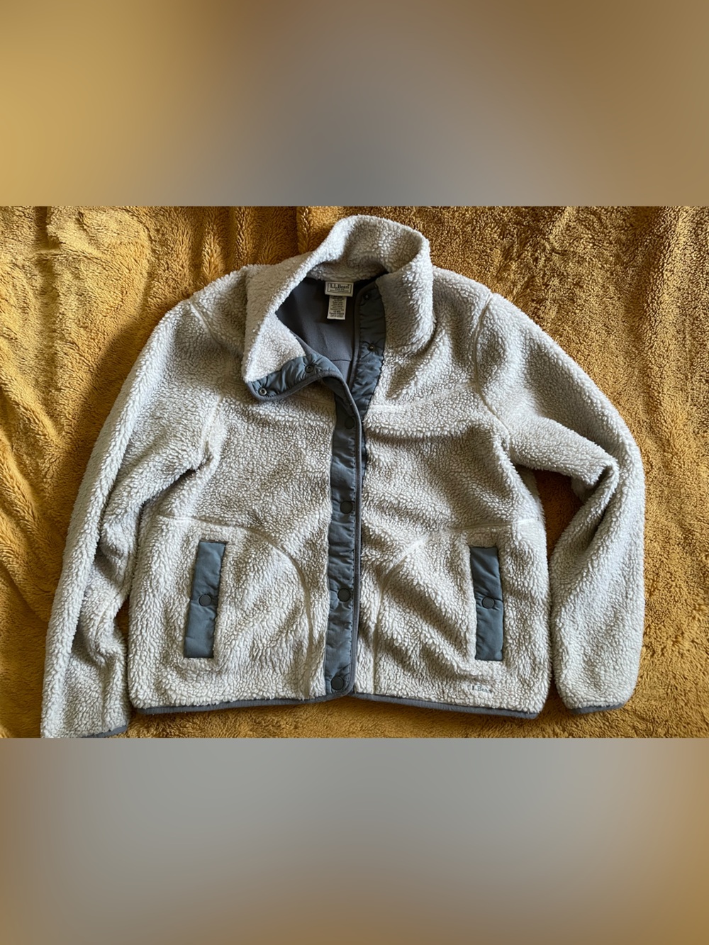 L.L. Bean Sherpa Jacket in Cream with Gray Trim